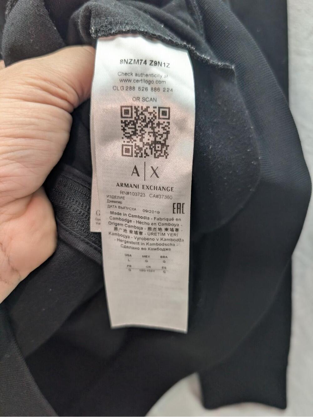 A/X Armani Exchange mens black hooded zip up sweatshirt  hoodie size large - Picture 7 of 9